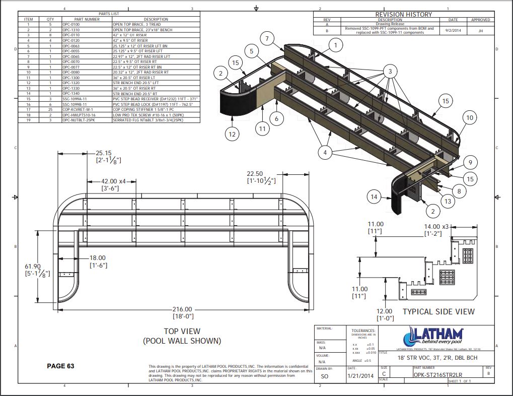 18' Straight Step Polymer 2'R 3-Tread w/ Double Bench